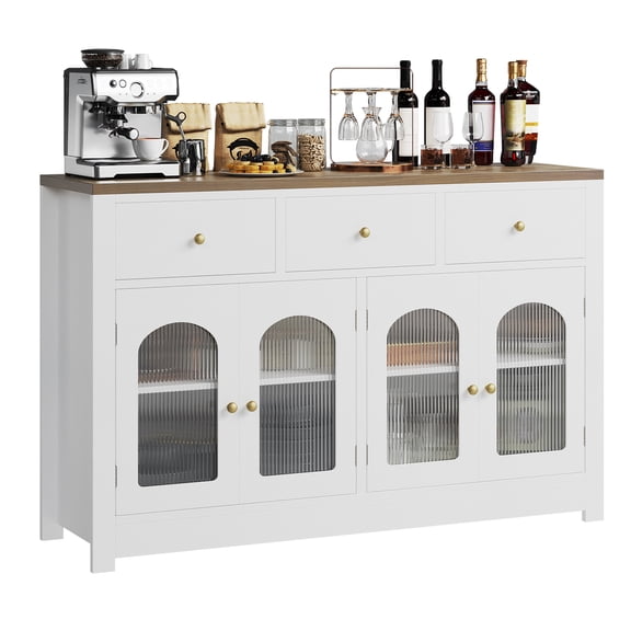 Rugerasy Farmhouse kitchen Cabinet,Fine Buffet Cabinet with Storage, 55.1" Large Sideboard,Display Cabinet with 3 Drawers and 4 Doors, For kitchen