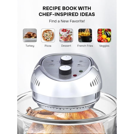 Big Boss Air Fryer Toaster Oven Combo 16Qt Kitchen Countertop Convection Rotisserie 1300W Large Glass Bowl Silver