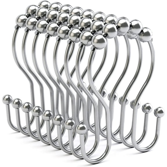 Sage Green Shower Curtain Hooks Shower Curtain Rings Rust Proof Sturdy Metal Double Shower Curtain Hooks, Shower Hooks for Shower Curtain Bathroom Shower Rod Hooks Hangers