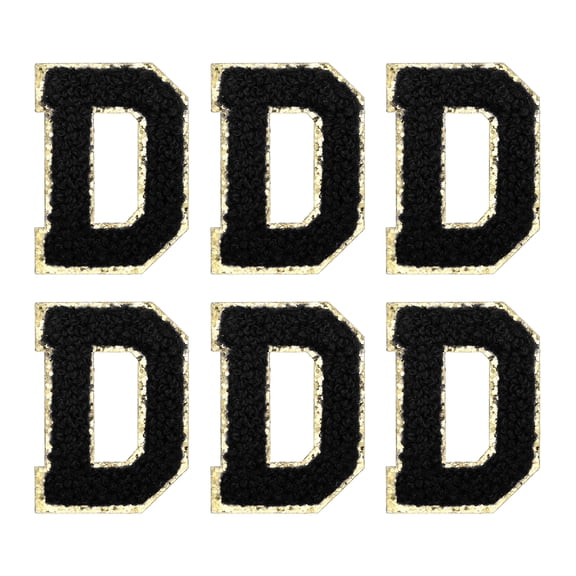 Uxcell Letter D Chenille Letter Patches Self Adhesive Stick on Embroidered Patch for Clothing Repair(Black, Pack of 6)