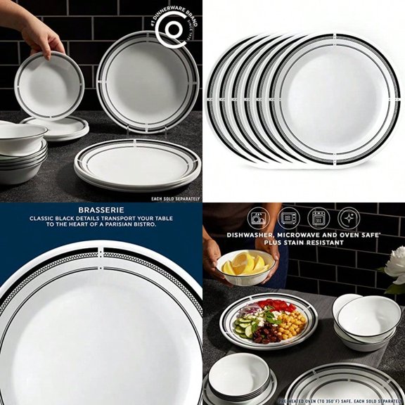 Vitrelle 10.25 Dinner Plates Set Triple Layer Glass and Chip Resistant Lightweight Round Plates 6-Piece Brasserie