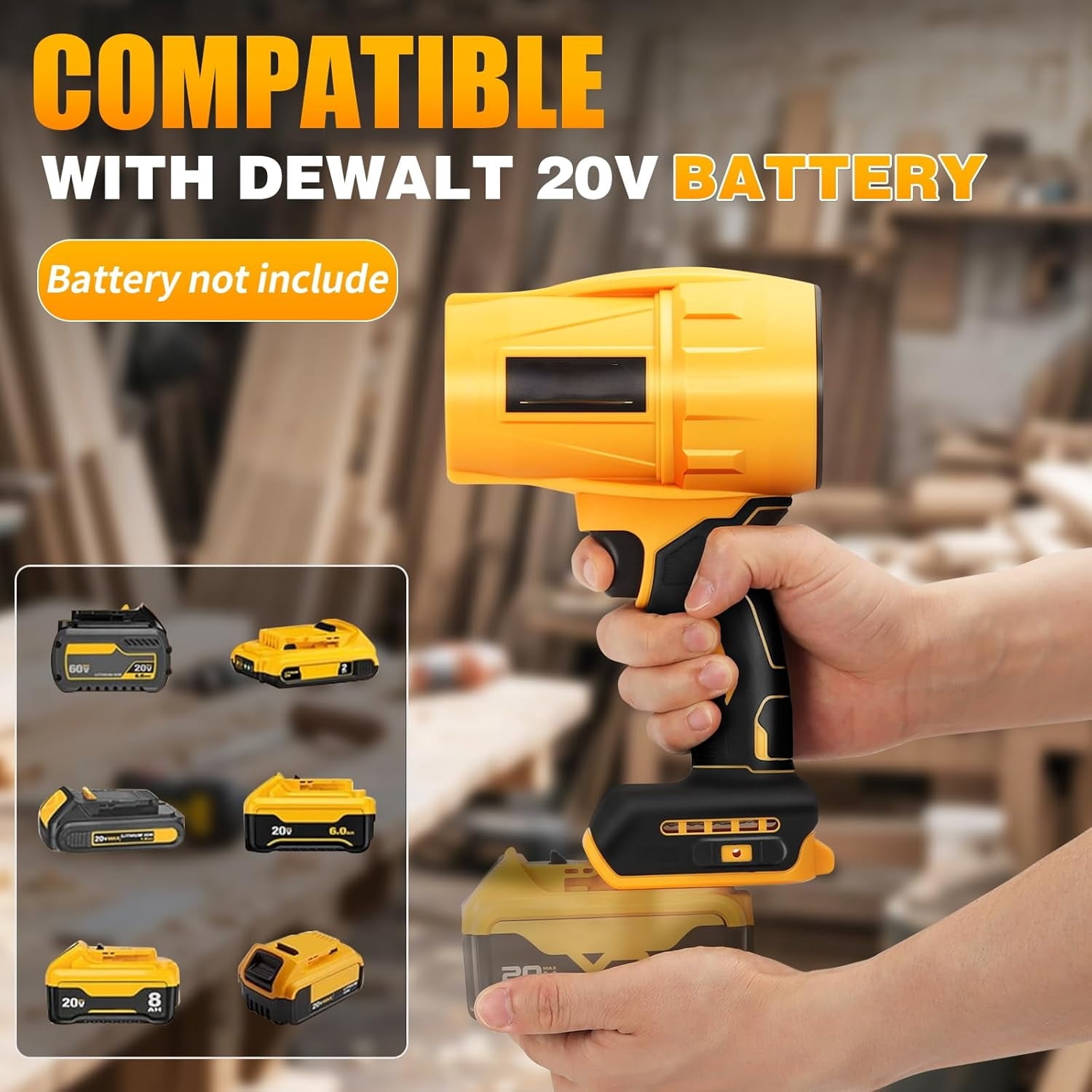Electric Cordless Leaf Blower Dust Blower for DEWALT 20V Battery, High-Speed Motor Handheld Jet Fan Air Blower for Patio Cleaning, Lawn Care, Blowing Leaves and Dust (No Battery/Charger)