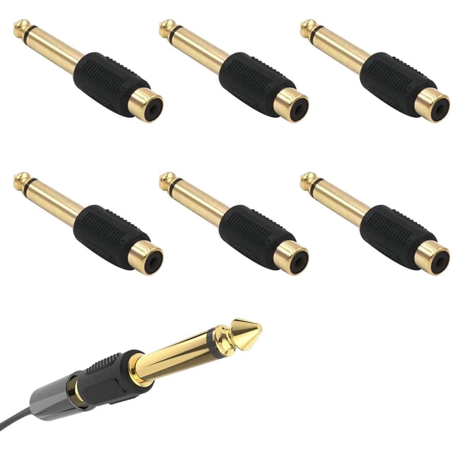 6.35mm RCA Adapter, 6.35mm Jack Mono Male to RCA Female, 6 Pieces 6.35mm RCA Male to Female Audio Adapter, Jack to RCA Mono Plug Audio Adapter, Stereo Male to RCA Female Jack