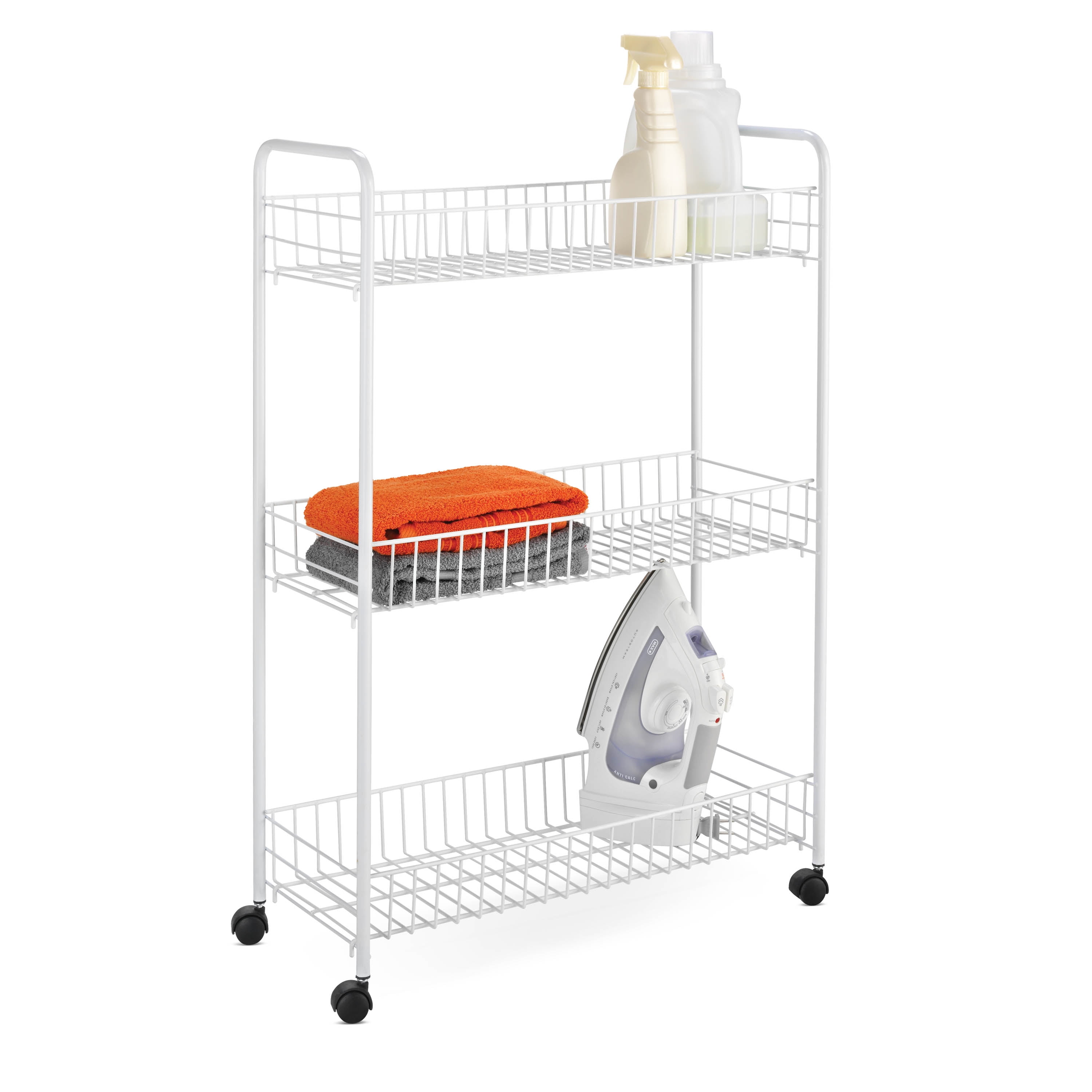 Honey-Can-Do 3-Tier White Laundry Cart Portable Storage Laundry Room Organizer 