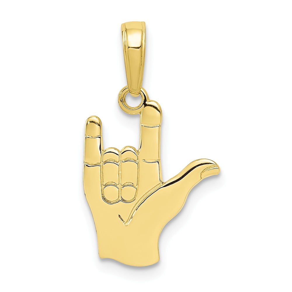 10K Yellow Gold I Love You Hand/ Sign Language Charm Pendant
