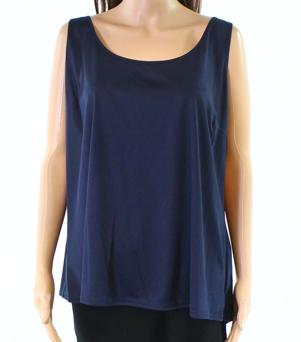 Designer Designer NEW Navy Blue Womens Size 2X Plus Solid Satin Tank