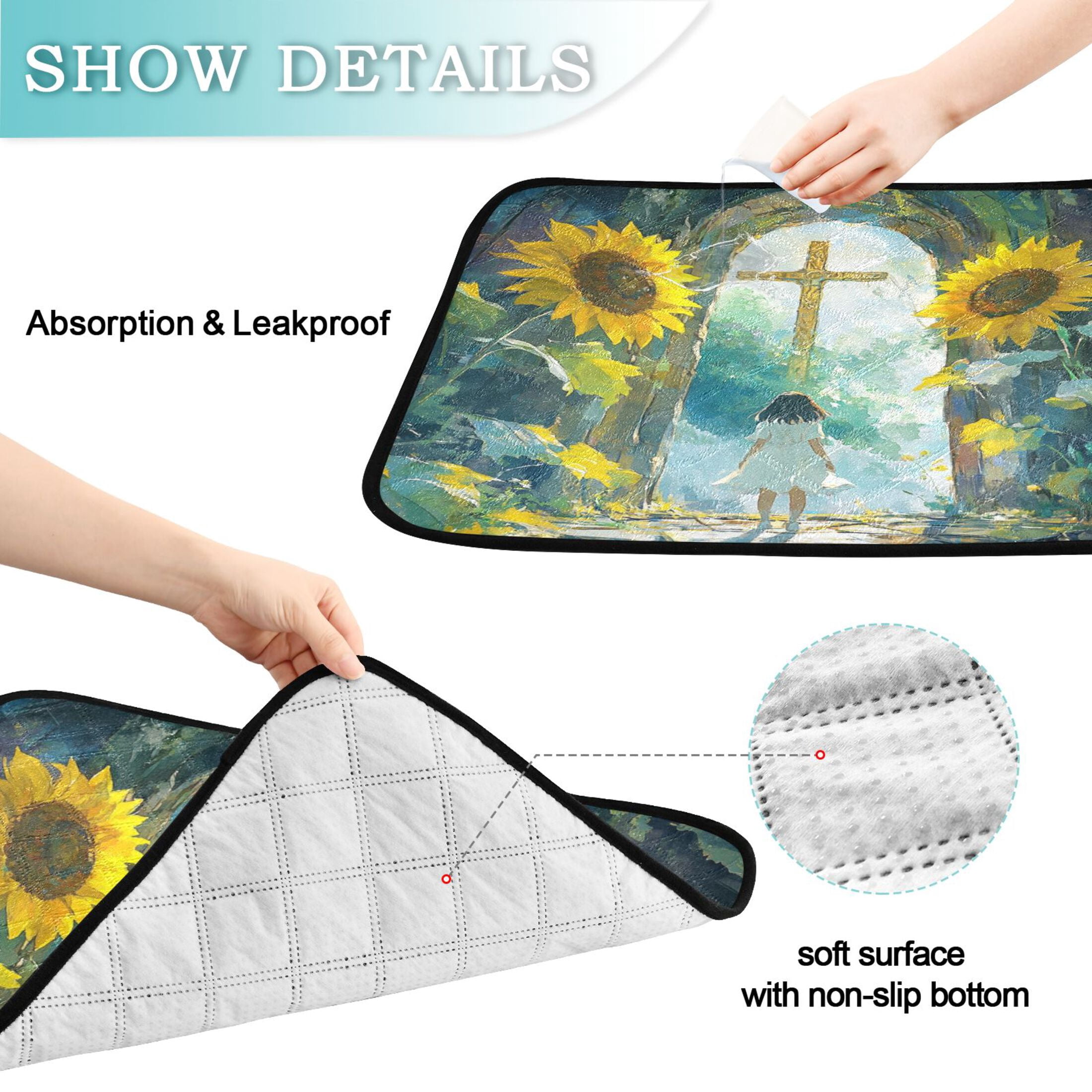 Qxltty Sunflower Gate Cat litter Pads Pet Set of 3 Diaper Mats Center Anti-leakage Layer Absorbent Soft and Comfortable
