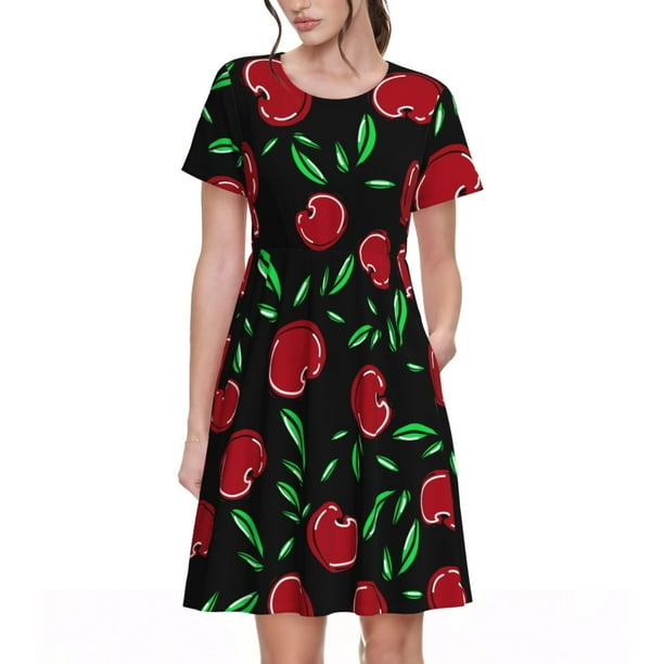 Fotbe Cherry Vestido Largo de Moda para Mujer, Vestido Tipo Camiseta con Manga Corta y Estilo Casual a Rayas y Bloques de Color