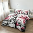 thumbnail image 4 of Eiffel Tower Comforter Set 8 Pieces Bed in a Bag Queen Size Pink Sweet Couple Lovers Paris Theme Bedding Set with 1 Comforter 4 Pillowcases 1 Flat Sheet 1 Fitted Sheet and 1 Cushion Cover, 4 of 14
