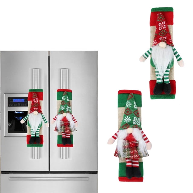 Festive Holiday Appliance Handle Covers Set for Refrigerator Cabinet and Microwave Kitchen with Decorative Table Banner Design 2PCS