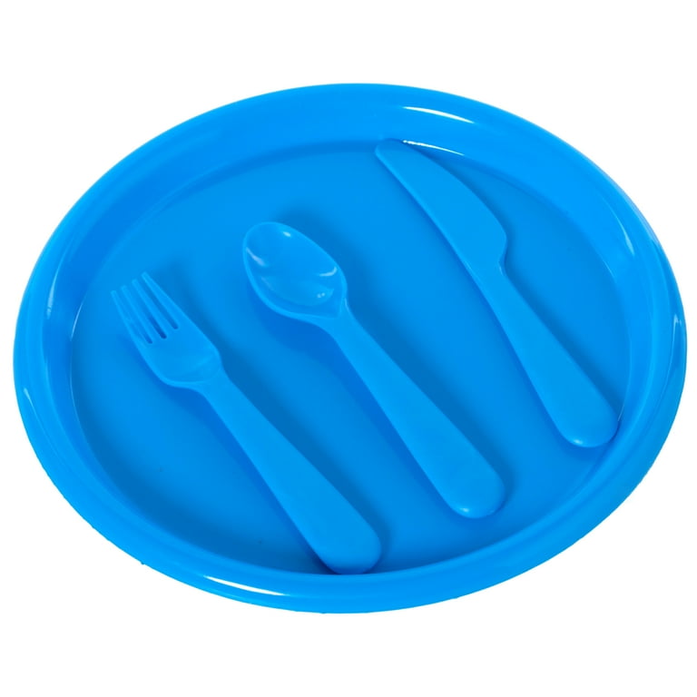 Basicwise Green Reusable Cutlery Set of 4 Plastic Plates, Spoons, Forks and  Knives for Baby and Toddlers QI003831.GN - The Home Depot