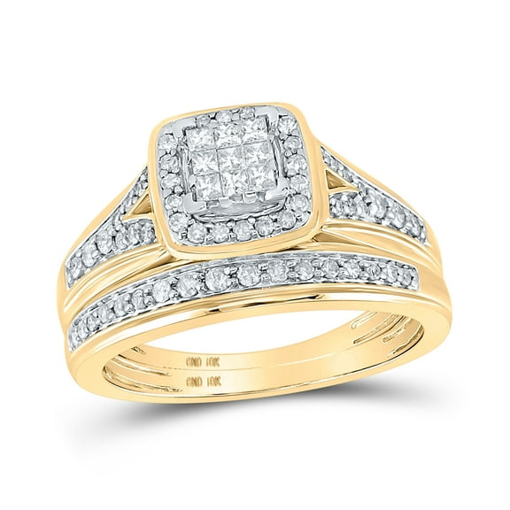 10K Yellow Gold His Hers Princess Diamond Square Matching Wedding Set 3/4 Cttw, Womens Size: 5-10, Mens Size: 7-13