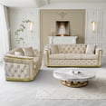 thumbnail image 7 of Wiilayok 62.6" Velvet Button Tufted Sofa, Mid-Century Classic Chesterfield Sofa Couch with Thick Backrest,Gold Stainless 2 Love Seat Couches for Living Room,Beige, 7 of 7