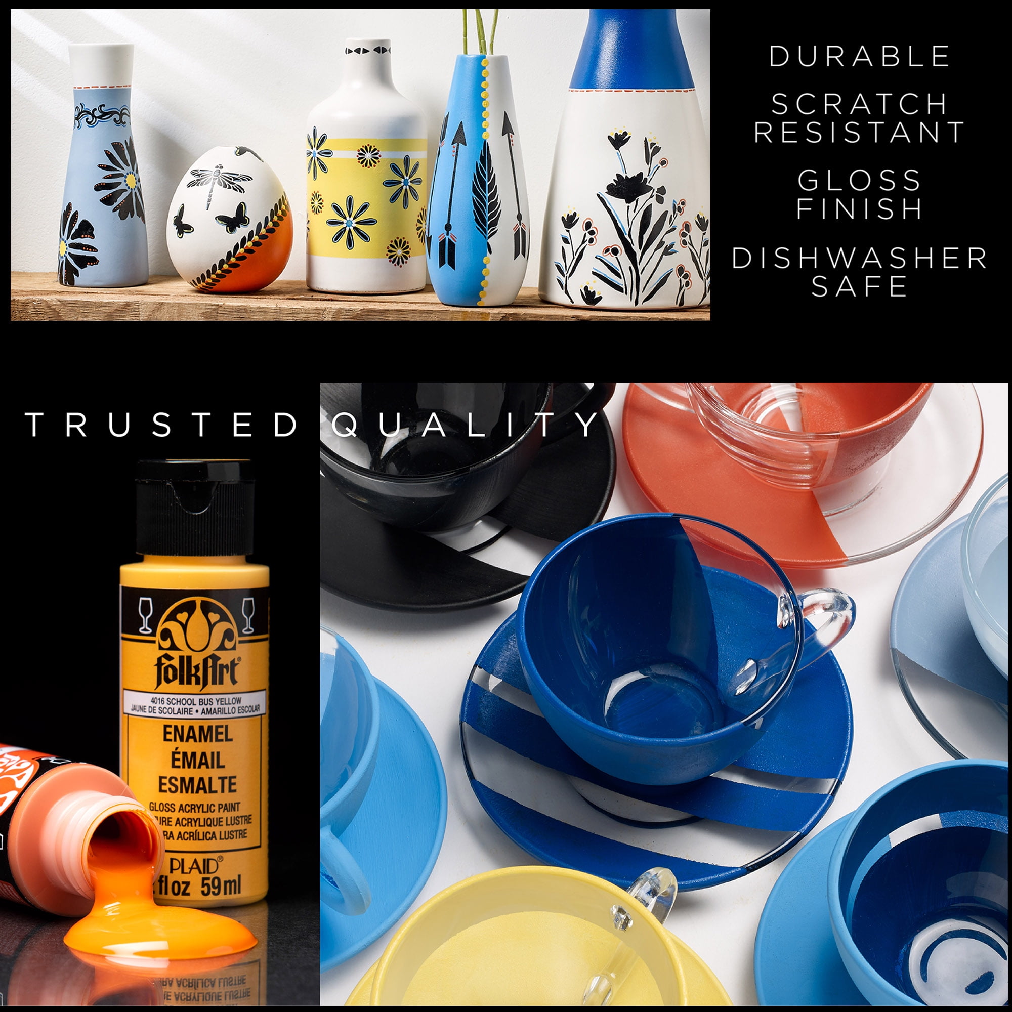 FolkArt Enamel Glass Acrylic Craft Paint Set, Gloss Finish, Multicolor, Set of 16, 2 fl oz