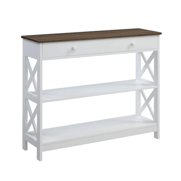 Pemberly Row Transitional Driftwood One-Drawer Console Table in White Wood