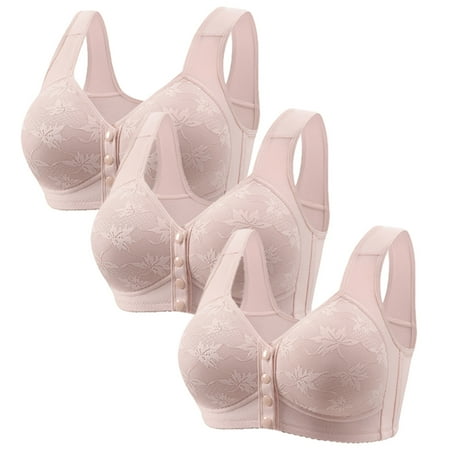 Black of Friday Deals!Clearance Staron 3PC Bras for Older Women No Underwire Front Closure Bra Wireless Comfortable Bra Soft Strap Push up Bras Large Size Bra