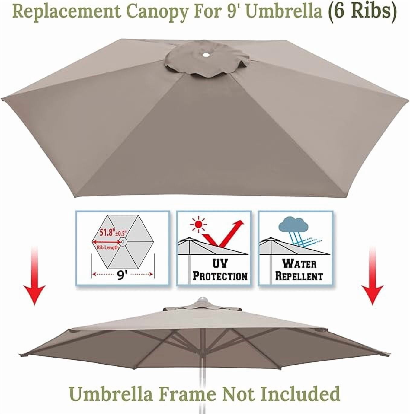 SOLAXO 9ft 6ribs Umbrella Canopy Cover Replacement Top Canopy for Patio Umbrella