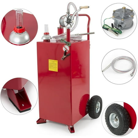 Fuel Supply Pump Zimtown 30 Gallon Gas Caddy, Portable Fuel Tank Container with Rotary Pump, Wheel, and 8 Feet Hose, for Storage / Transfer Gasoline Oil Diesel Fluid ()