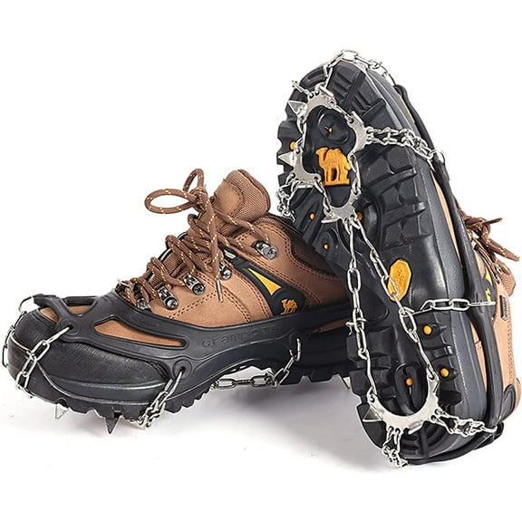 Crampons Traction Cleats Ice Snow Grips 11 Teeth Stainless Steel Chain Spikes for Women Men Hiking Climbing Jogging Fishing Mountaineering