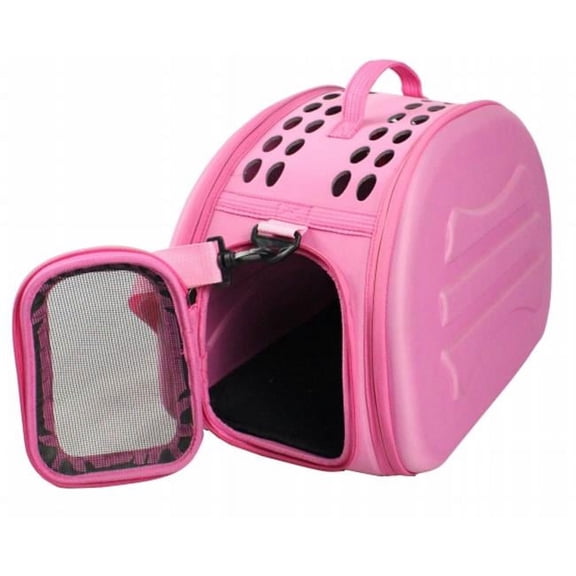 Narrow Shelled Lightweight Collapsible Military Grade Transportable Designer Pet Carrier, Pink - Medium