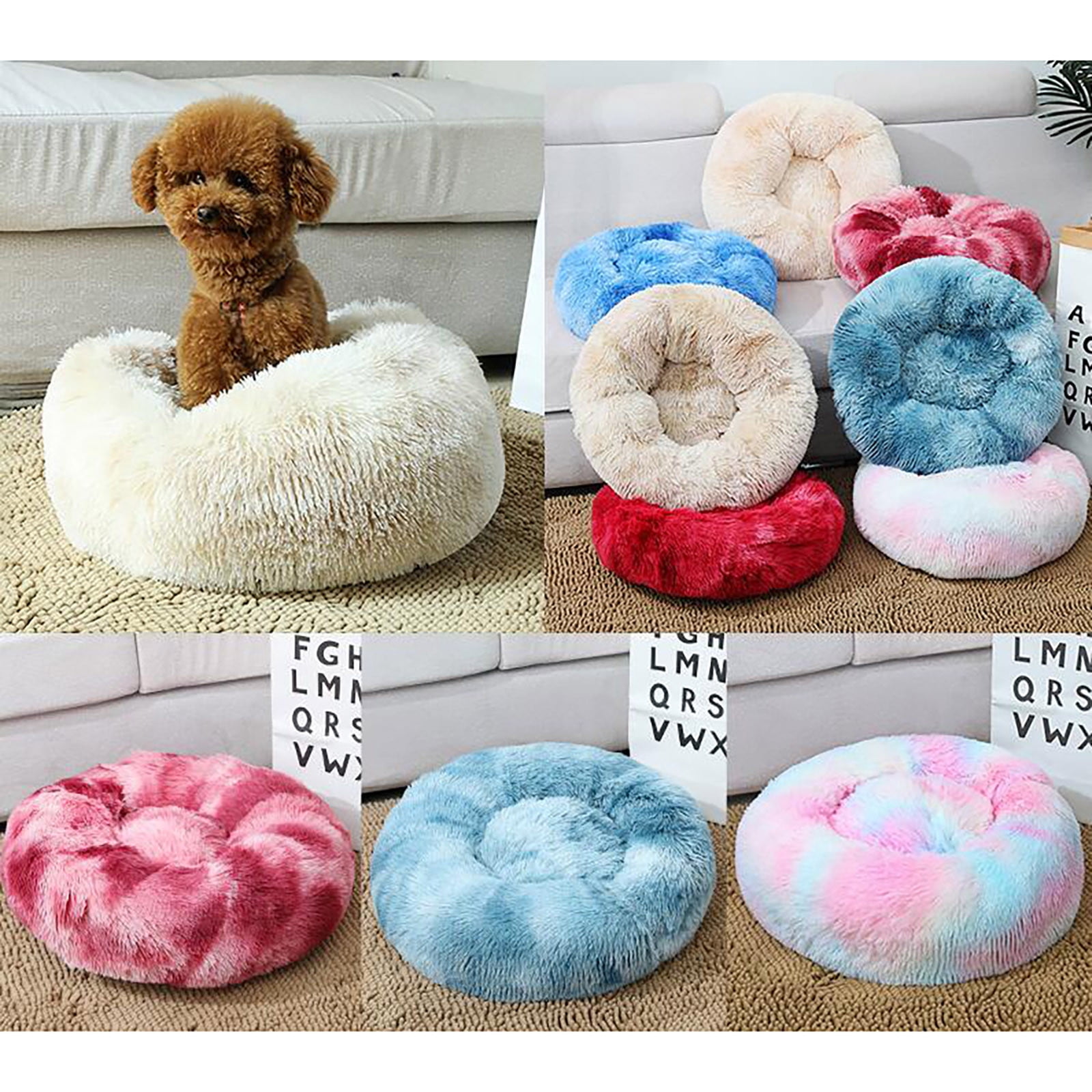 PureCasa Comfort Soft Dog Cat Bed for Fall Winter, Cloth Plush Resilient Fluffy Pet Bed Kennel, Gradient Cushion Sleeping Pad for Small Cats Dogs, Home Decor, Round, 1 Pack, XS 16"x16"x8", Red