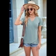 thumbnail image 4 of Camisetas con Cuello en V y Bordado de Ojales para Mujer, Blusas Casuales y Bonitas de Verano, Ropa de Playa A para Vacaciones Verde Oscuro M, 4 of 7