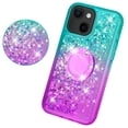 thumbnail image 3 of SOGA Quicksand Cover Cute Girl Phone Case Compatible for Apple iPhone 13 Case, with Ring for Magnetic Car Mounts, Lanyard, Tempered Glass - Purple / Teal, 3 of 5