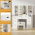 thumbnail image 4 of Yiwa Farmhouse Makeup Vanity Desk, 56" with LED Mirror, 7 Drawers, Power Outlet, Shelves & Adjustable Lighting, 4 of 8