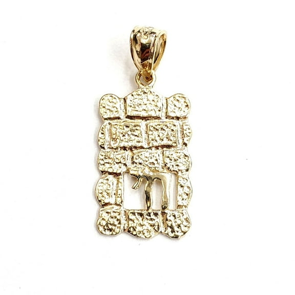 New 14k yellow gold Western wall kotel Hay chay Jewish pendant fine jewelry 1.7g