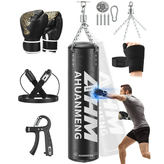 Doulami Punching Bag for Adults 4FT PU Heavy Boxing Bag Set Hanging Boxing Bag Kit w/ 12oz Gloves
