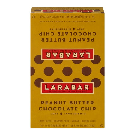 Larabar Gluten Free Bar, Peanut Butter Chocolate Chip, 1.6 oz Bars (16 Count), 1.6 OZ