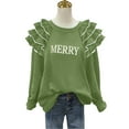 thumbnail image 2 of Yteetum Sweatshirt for Women Oversized Crewneck Merry Christmas Pleated Ruffle Trim Drop Shoulder Pullover Hoodless Sweatshirts Womens Casual Round Neck Loose Lantern Sleeve Xmas Holiday Sweatshirts, 2 of 6