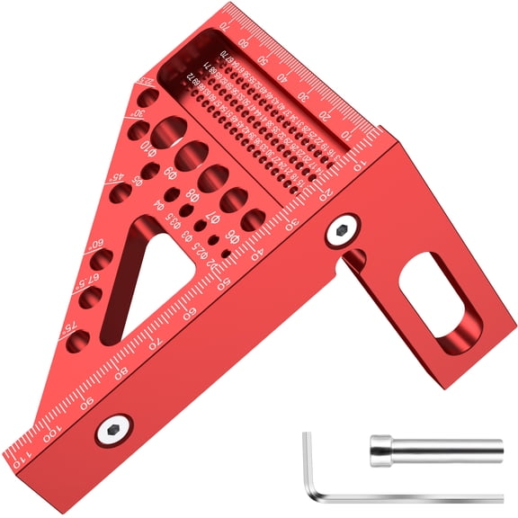 3D Multi Angle Measuring Ruler Aluminum Alloy Metric Woodworking Square Ruler Square Hole Scribing Ruler Portable 22.5°-90° Triangle Ruler Scriber Drawing Line Ruler for Measuring