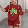 thumbnail image 4 of 2 Piece Sets for Toddler Girls Girls Summer Outfits 2 Piece Sets Casua Children's St. Patrick's Day Printed Short Sleeve Round-Neck Blouses Two-Piece Set for Kids（4-16 Years）, 4 of 6