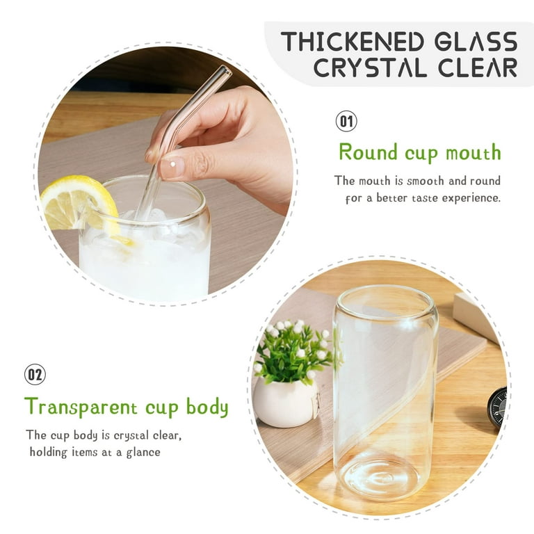 Drinking Glasses Beer Can Glass with Bamboo Lids and Glass Straws, 6 Pack  16 oz Glass Tumbler Can Sh…See more Drinking Glasses Beer Can Glass with