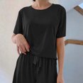 thumbnail image 5 of Sakmal 3pc Womens Pajamas Set Comfy Soft Short Sleeve Black Top and Pants Loose Fit Round Neck Lightweight Lounge Women Loungewear Set, 5 of 6