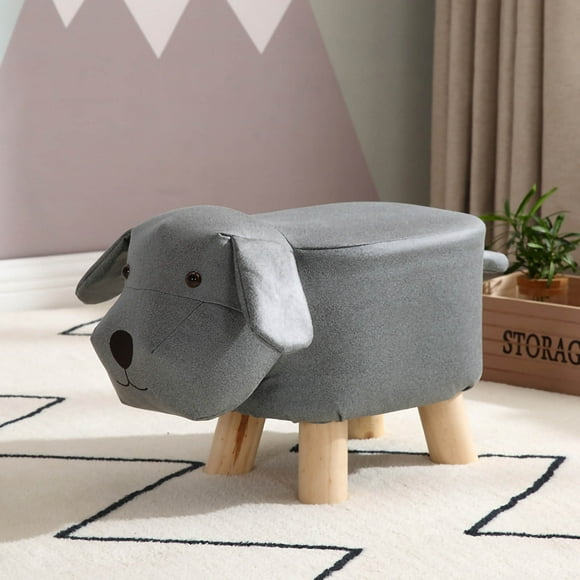 Children Wooden Low Stools Cute Cartoon Children Stool Small Dog Shape Stool for Home Kindergarten Grey Blue