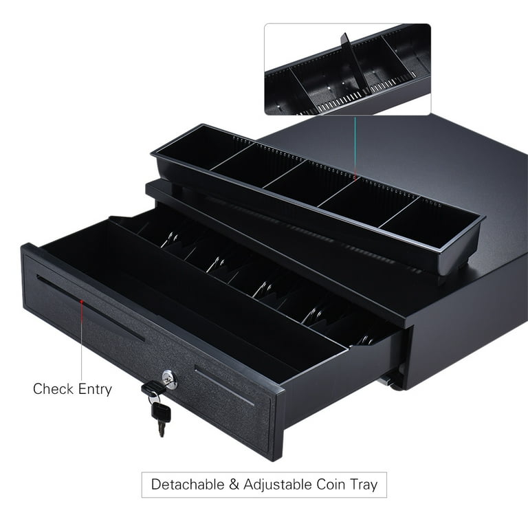 Heavy Duty Electronic Cash Drawer Box Case Storage 5 Bill 5 Coin Trays  Check Entry Support Auto Manual Open Key-lock RJ11 for Epson Star POS  Printer Money Register - Coin Tray Adjustable