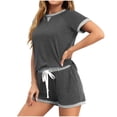thumbnail image 1 of LOVZFMLL Ensembles Deux Pièces pour Femmes Pyjamas à Manches Courtes Col Rond Hauts et Shorts Ensembles de Course Deux Pièces avec Poches Gris L, 1 of 6