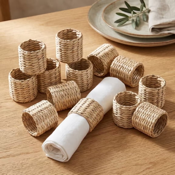 Damkogic 12 Pcs Water Hyacinth Napkin Rings ,Natural Woven Rings for Party, Dinner Table Decoration(1.6"×2")