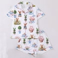 thumbnail image 4 of Tnhcen Women's Button Front Flip Collar Short Sleeve Shorty Pajama Set Easter Print Nylon Spandex Milk Silk Sleepwear S-2XL, 4 of 9
