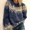 thumbnail image 2 of Female'S Fair Sweater Vintage Chunky Crewneck Long Sleeve Knit Pullover Oversized Warm Mohair Sweaters Blue L, 2 of 4