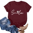 thumbnail image 4 of TRUBKH Short Sleeve Shirts for Women Crop Top Basic Tees for Women Ribbed Short Sleeve Tops for Women Smilee Letter Shirt Round Neck T Shirt Top Clothing Clothes Boho Womens Tops 3xl, 4 of 5