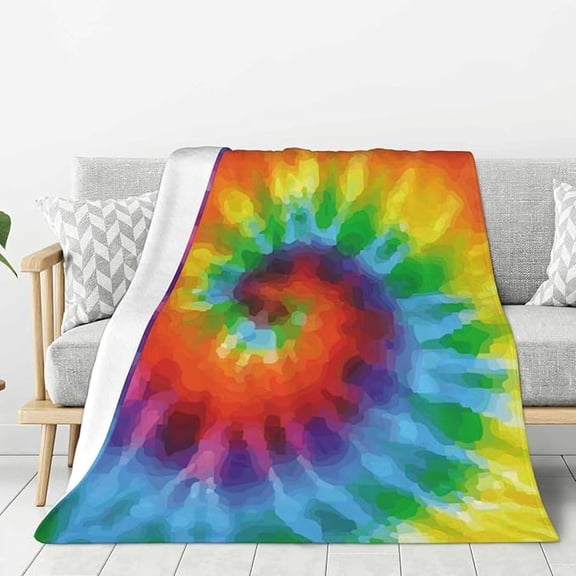 Retro Rainbow Tie Dye Flannel Blanket For Bed & Couch Large Super Soft Throw Blanket For Travel Home Lightweight Warm Fleece Blanket 30" x 40"