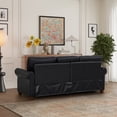thumbnail image 2 of 3-Seat Sofa with Storage Boxes, Faux Leather Mid Century Modern Couches, Comfy Chairs with Nails Decoration and Wood Legs for Living Room, Black, 2 of 8