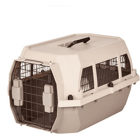 Hard-Sided Dog and Cat Kennel Single-Door Travel Pet Carrier with Metal Wire Ventilation,Beige
