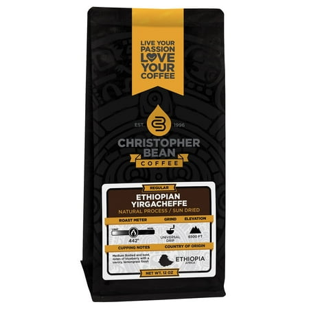 Ethiopian Yirgacheffe Regular Non Flavored Ground Coffee, 100% Arabica, 12-Ounce Bag of Regular Coffee, Available in Ground, Universal Drip, Espresso Fine, and Percolator Coarse