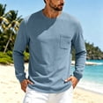 thumbnail image 2 of Men's Long Sleeve Shirts Solid Color Round Neck Waffle Weave Basic Shirt Comfort Slim Fit Casual Sports Pullover Shirt with Pocket, 2 of 5