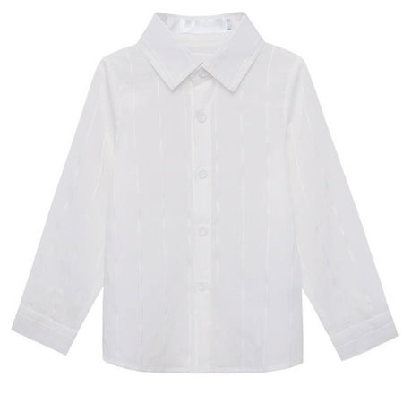 IFNWSV Boys Uniform Shirts Striped Print Long Sleeve Button Down Cotton Poplin Top for School Formal White 12 Years