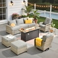 thumbnail image 3 of Ovios 9 Pieces Outdoor Patio Sectional Furniture with 54" Gas Propane Fire Pit Table All-Weather Rattan Wicker Conversation Set with Swivel Glider Rocking Chair for Backyard, 3 of 9